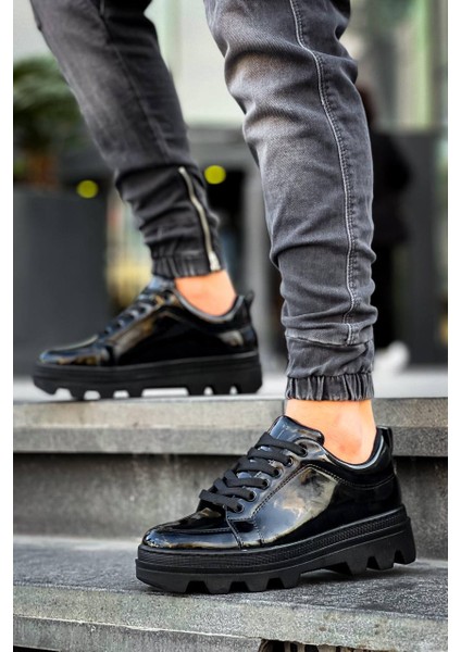 J056 Bağcıklı Ortopedik Taban Günlük Rugan Erkek Spor Sneaker Ayakkabı St Siyah fırsatları