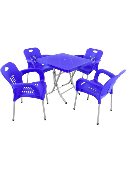 Katlanır Ayak 80x80 Demir Ayaklı Nil Koltuk Masa Takımı Mavi