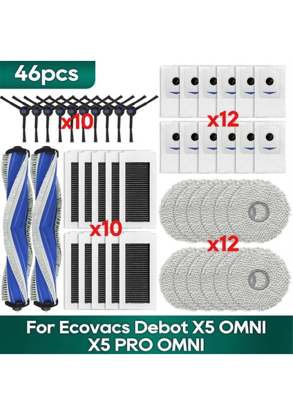 Ecovacs X5 Omni X5 Pro Omni Elektrikli Süpürge Aksesuarları Yedek Parçaları Için 46 Adet Fırça Filtre Paspas Bezi ve Toz Torbası (Yurt Dışından)