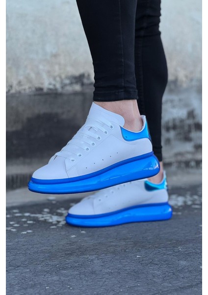 J095 Bağcıklı Ortopedik Taban Erkek Sneaker Günlük Ayakkabı mt Beyaz/mavi fiyatları