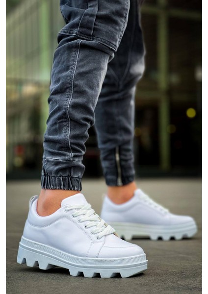 J056 Bağcıklı Ortopedik Taban Günlük Cilt Erkek Spor Sneaker Ayakkabı Bt Beyaz fırsatları
