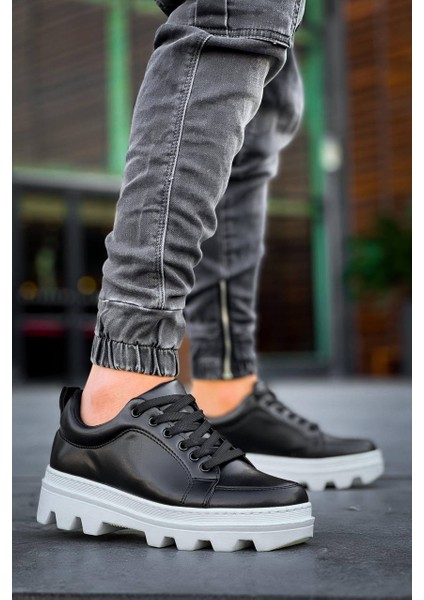 J056 Bağcıklı Ortopedik Taban Günlük Cilt Erkek Spor Sneaker Ayakkabı Bt Siyah modelleri