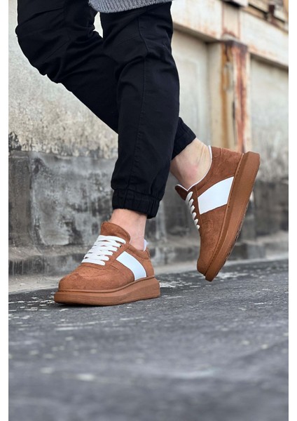 J011 Bağcıklı Ortopedik Taban Süet Erkek Sneaker Günlük Ayakkabı Tt Taba/beyaz fiyatları