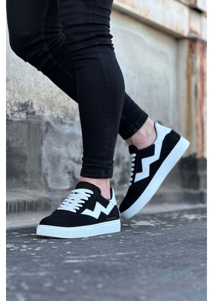 J160 Bağcıklı Ortopedik Taban Süet Erkek Sneaker Günlük Ayakkabı Bt Siyah/beyaz fiyatları