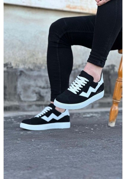 J160 Bağcıklı Ortopedik Taban Süet Erkek Sneaker Günlük Ayakkabı Bt Siyah/beyaz modelleri