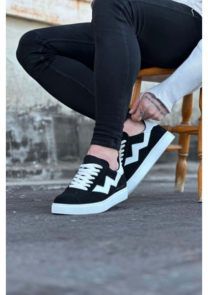 J160 Bağcıklı Ortopedik Taban Süet Erkek Sneaker Günlük Ayakkabı Bt Siyah/beyaz fırsatları