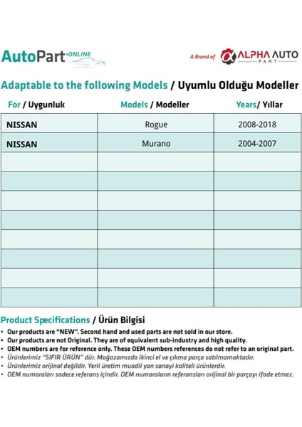 Nissan Rogue, Murano için Kapı Fitil Klips fiyatları