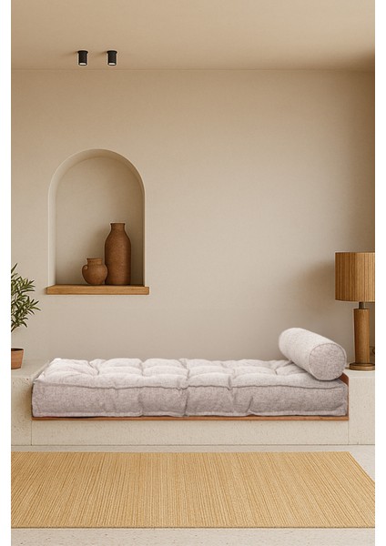 Sofa Buklet Kapitoneli Yer-Sedir Minderi - Açık Kahverengi