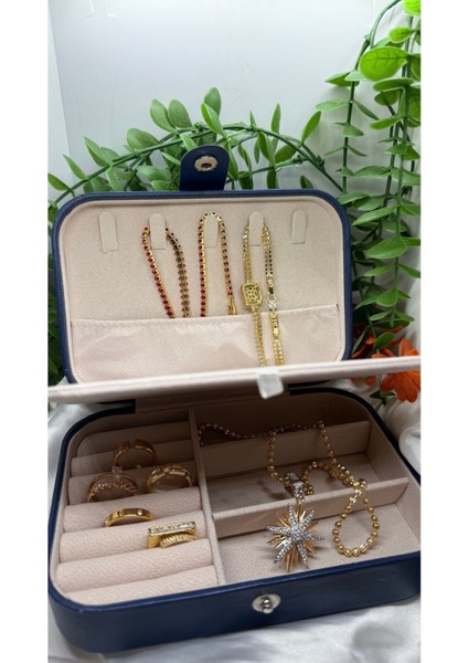 Mavi Seyahat Boy Takı Organizer Kutusu, Bölmeli Yüzük, Küpe, Kolye, Bileklik Saklama modelleri