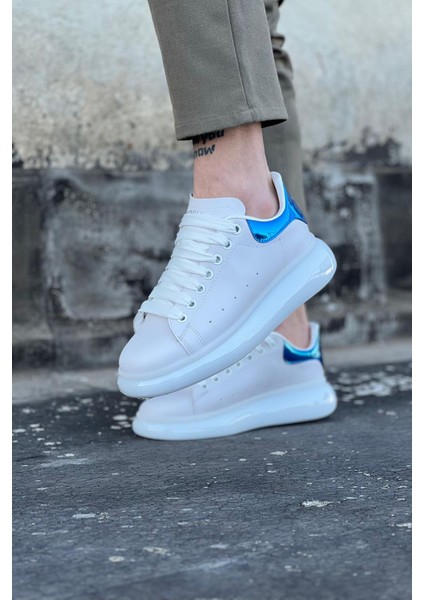 J095 Bağcıklı Ortopedik Taban Erkek Sneaker Günlük Ayakkabı Bt Beyaz/mavi fiyatları