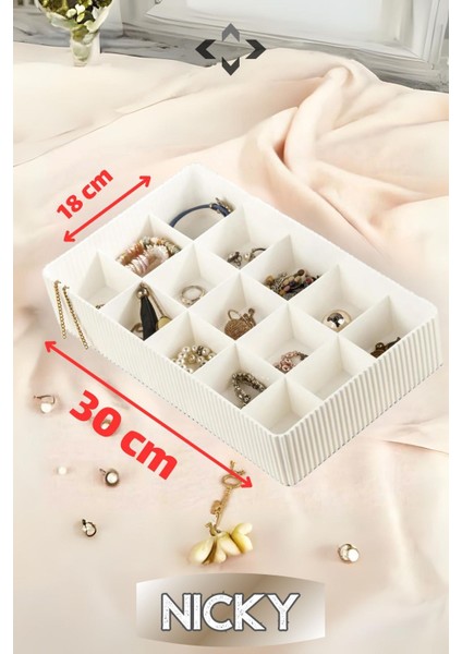 15 Bölmeli Çekmece Içi Organizer, Düzenleyici ve Takı Kutusu, Beyaz fiyatları
