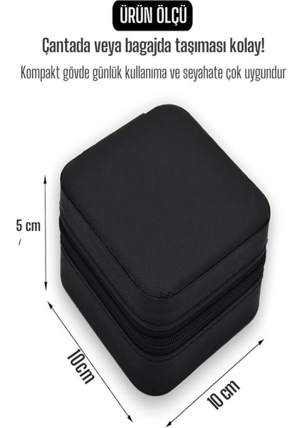 Şık Siyah Takı Kutusu, Kolye, Yüzük ve Küpe Organizeri, Mini Seyahat Çantası