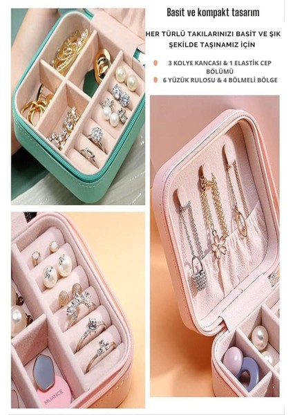 Şık Siyah Takı Kutusu, Kolye, Yüzük ve Küpe Organizeri, Mini Seyahat Çantası