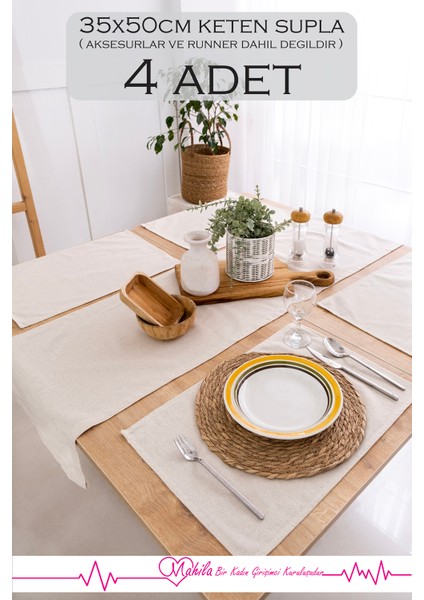 4 Adet %100 Ham Keten Peçete 35X50 Cm, Amerikan Sunum Peçetesi, Organik Keten fiyatları