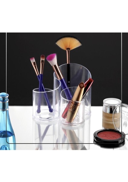Şeffaf 3 Bölmeli Kozmetik Düzenleyici, Fırça, Rimel, Ruj Organizer