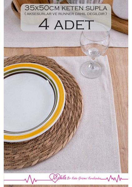 4 Adet %100 Ham Keten Peçete 35X50 Cm, Amerikan Sunum Peçetesi, Organik Keten fırsatları