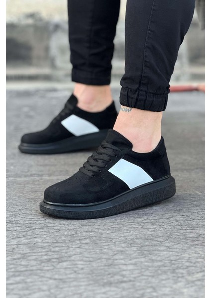 J011 Bağcıklı Ortopedik Taban Süet Erkek Sneaker Günlük Ayakkabı St Siyah/beyaz