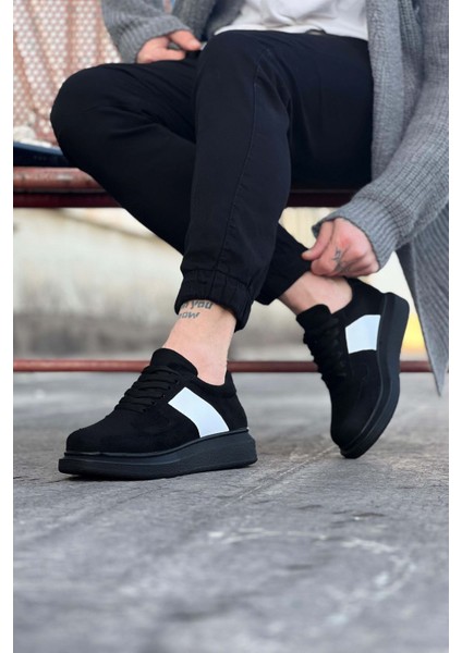 J011 Bağcıklı Ortopedik Taban Süet Erkek Sneaker Günlük Ayakkabı St Siyah/beyaz modelleri