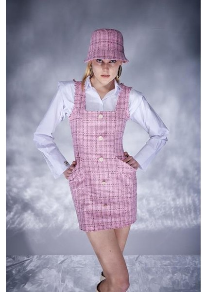 Tweed Elbise Pembe