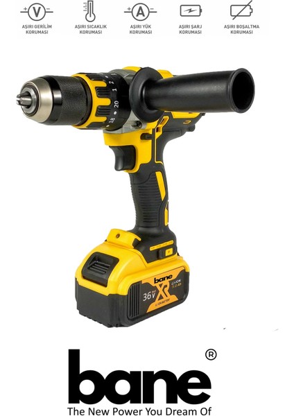 Iki Adet 36V 5AH Şarjlı Darbeli Matkap ve Vidalama Seti