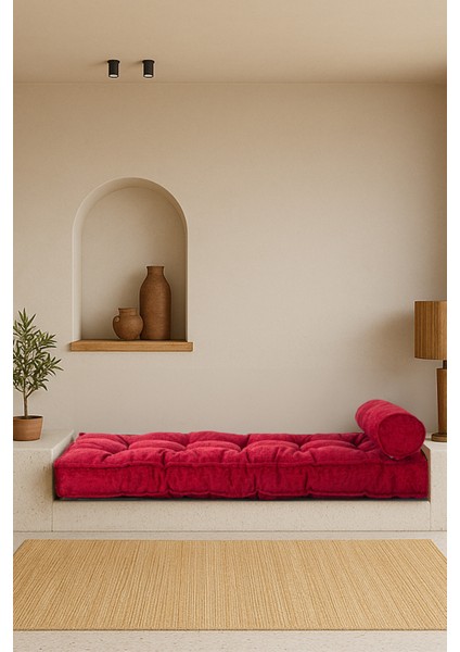 Sofa Buklet Kapitoneli Yer-Sedir Minderi Kırmızı