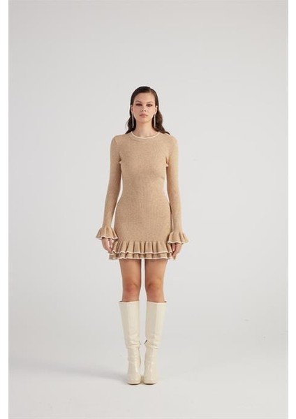 Rebeca Triko Elbise Bej modelleri