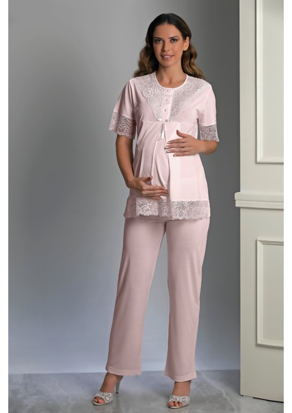 Pudra Özel Tasarım Hamile ve Lohusa Pijama Takım 3'lü Set - L fiyatları