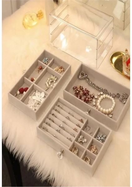 Üç Katlı Gri Takı ve Kozmetik Organizer, Şık ve Pratik Saklama Çözümü modelleri
