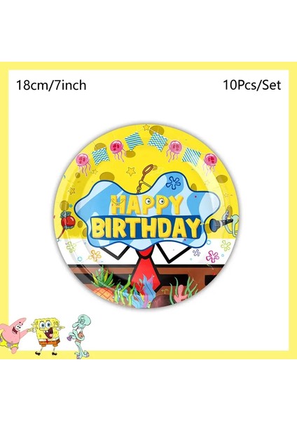 Spongebob Parti Dekorasyonları Tek Kullanımlık Sofra Kupası Bebek Duş Doğum Günü Tema Plakası Maskesi Çocuk Doğum Günü Partisi Renk: 7inch Plaka 10 Pcs (Yurt Dışından)