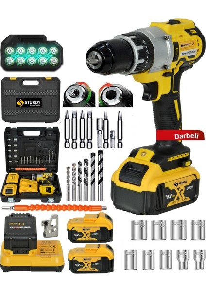 58 Vf 8 AH Li-ion 13 mm 10 PİLLİ Şarjlı Darbeli Çift Akülü Matkap