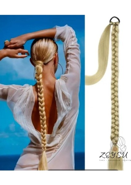 Bal Köpüğü Renk At Kuyruğu Takma Lastik Tokalı Örgülü Saç (65 Cm)