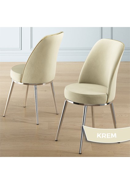 Lai Serisi 90X168 Lak Panel Beyaz Mermer Desen Masa ve 4 Krem Sandalye Krom Ayak modelleri