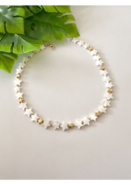 Doğal Sedef Beyaz Yıldız Kolye