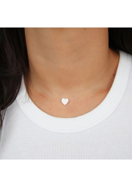 Şeffaf Hayalet Zincir Beyaz Sedef Kalp Kolye