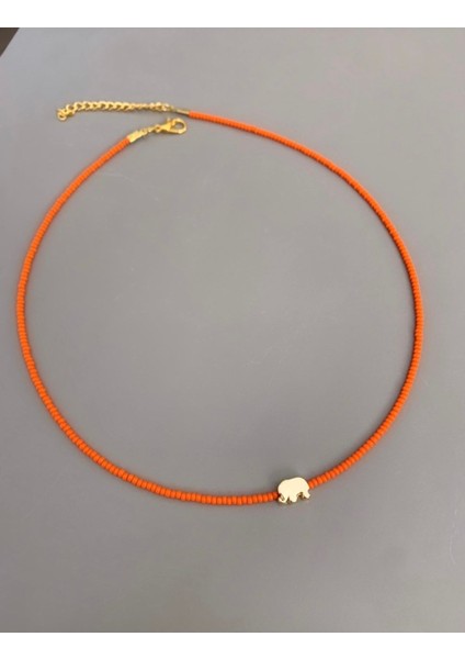Turuncu Fil Boncuk Kolye