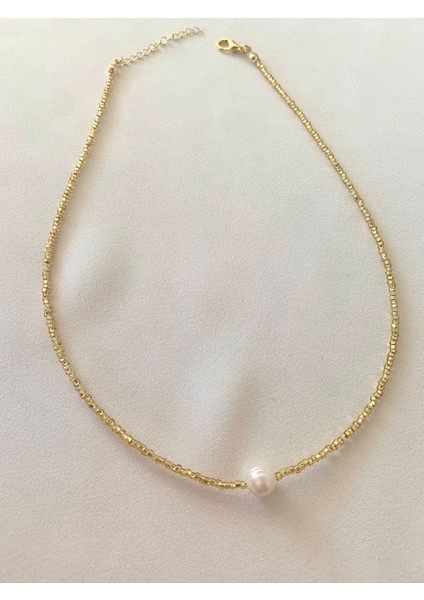 Incili Altın Renk Boncuk Kolye