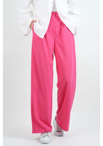 Tesettür Pantolon Double Mira Cepli Palazzo Pantolon Pembe fırsatları