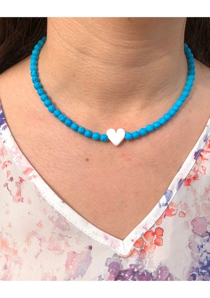 Murano Cam Kalp Boncuklu Mavi Doğal Lav Taşı Kolye