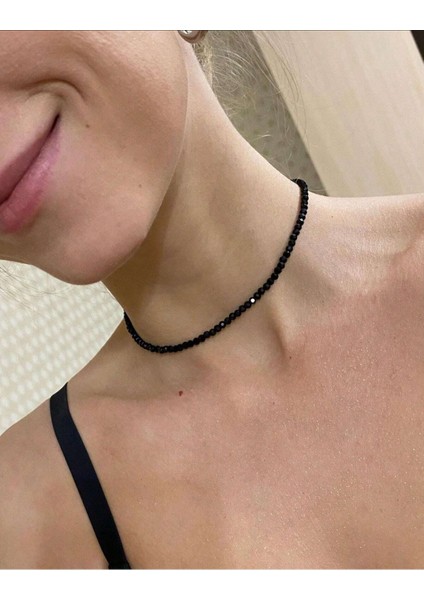 Siyah Kristal Boncuk Choker Kolye