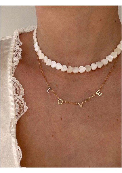 Doğal Beyaz Sedef Kalp Kolye