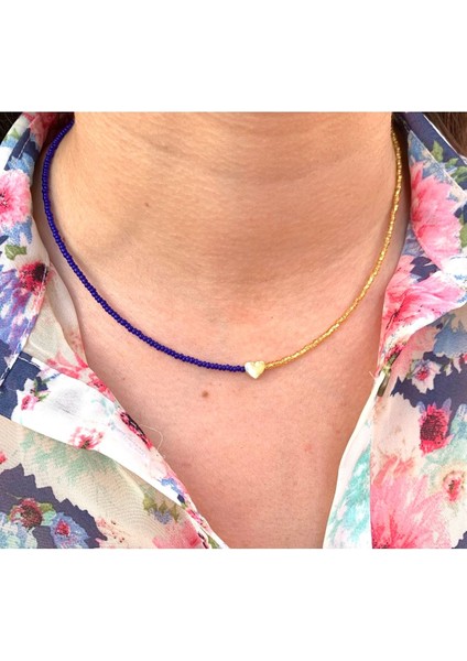 Kalpli Lacivert Altın Boncuk Kolye