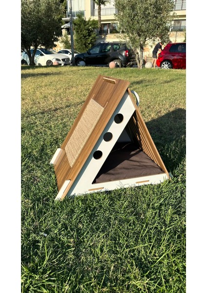 2in1 Ahşap Bungalov Tırmalama Kedi Evi - Yuvası indirimleri