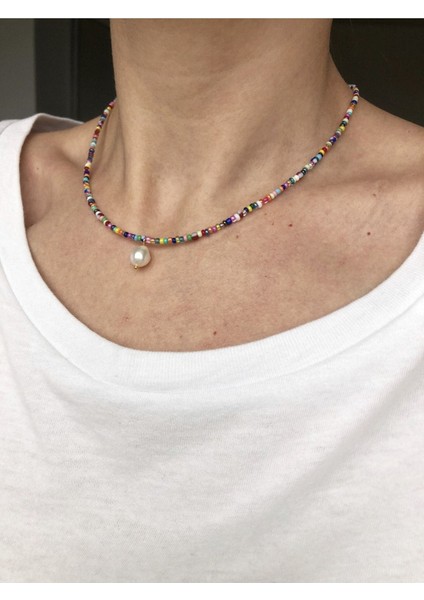 Gerçek Incili Renkli Boncuk Kolye