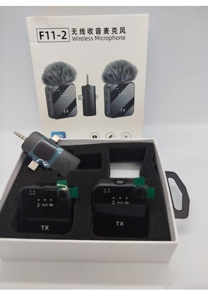 F11-2 Kablosuz Yaka Mini Mic Tak ve Çalıştır Canlı Yayın Vlog Kablosuz Yaka Çift Verici Mikrofon fırsatları