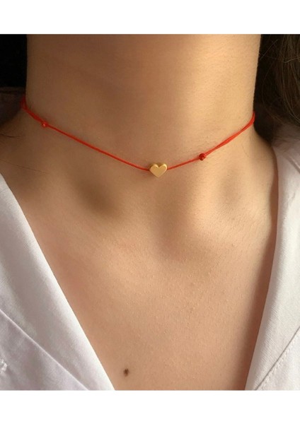 Kalp Kırmızı Ip Kolye