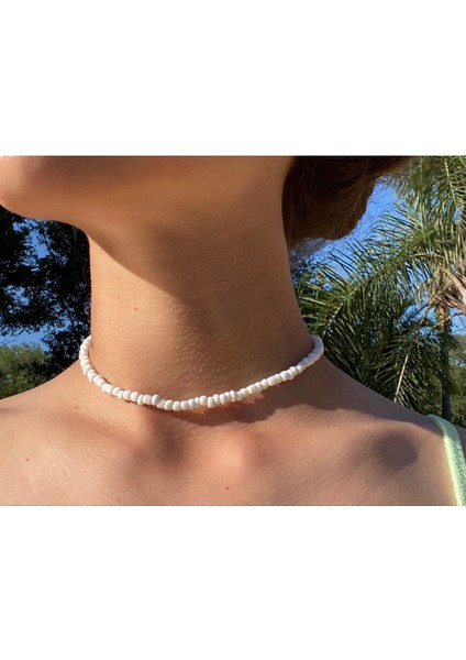 Beyaz Boncuk Choker Kolye