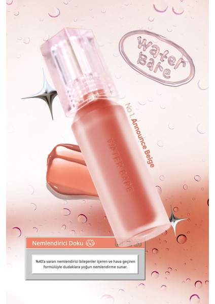 Doğal Tonlarda, Uzun Süre Kalıcı, Işıltılı Tint PERIPERA Water Bare Tint (01 Announce Beige)