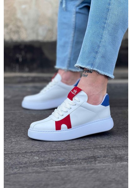 J040 Bağcıklı Ortopedik Taban Erkek Sneaker Günlük Ayakkabı Bt Beyaz/kırmızı