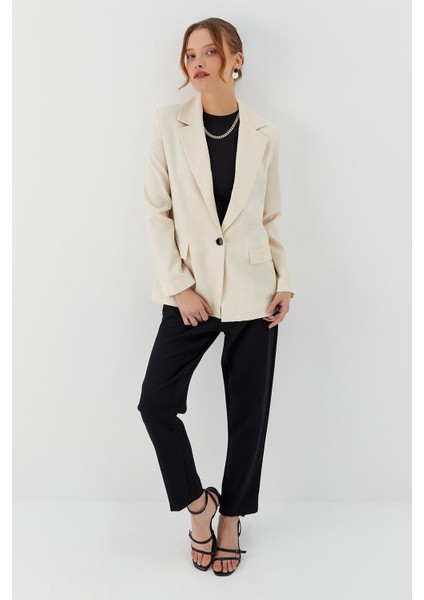 Keten Blazer Ceket Natural