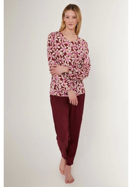 2639-S Çiçek Desenli Kadın Uzun Kollu Pijama Takımı modelleri